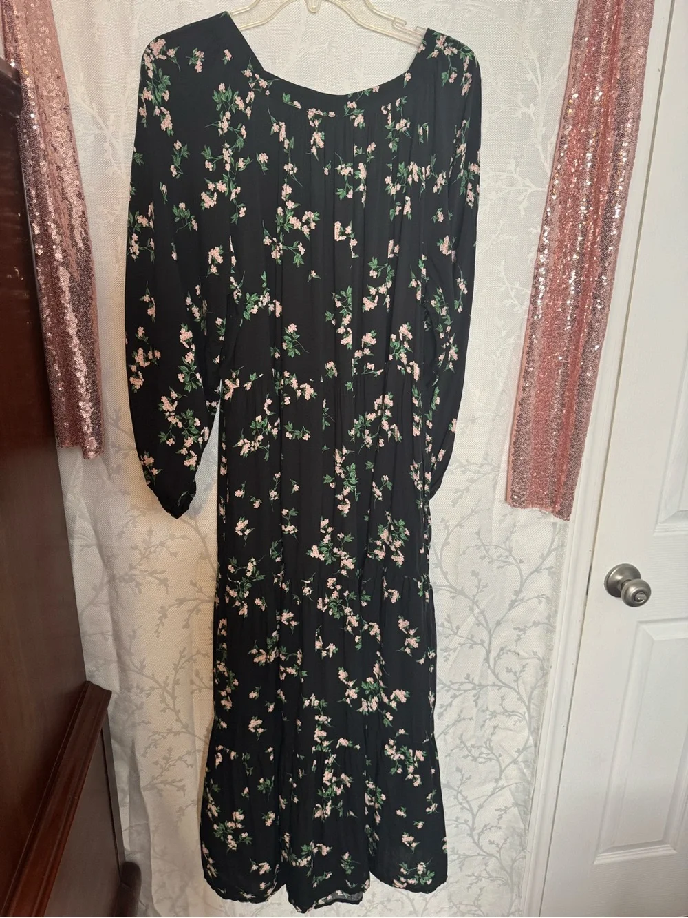 Old Navy Black Maxi Skirt with Pink Floral Print